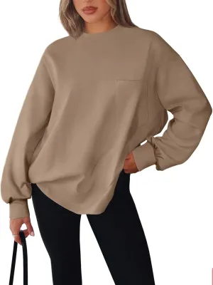 LASLULU Womens Long Sleeve T Shirts Oversized Tops Casual Spring Trendy Tee Shirts Blouses Pocket