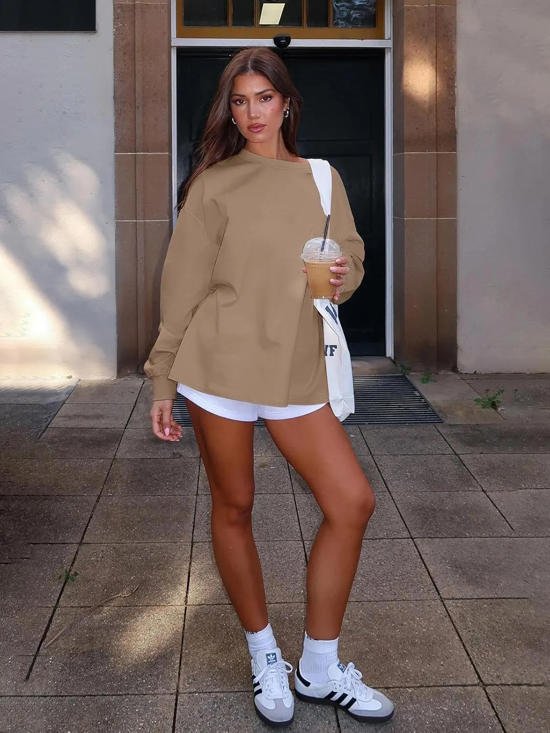 LASLULU Womens Long Sleeve T Shirts Oversized Tops Casual Spring Trendy Tee Shirts Blouses Pocket