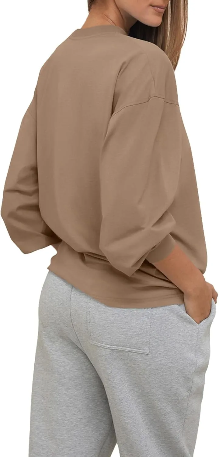 LASLULU Womens Long Sleeve T Shirts Oversized Tops Casual Spring Trendy Tee Shirts Blouses Pocket