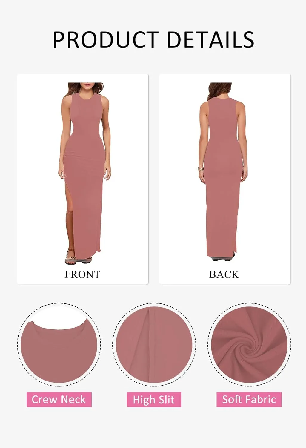 LaSuiveur Women's Sleeveless High Slit Bodycon Causal Dress Summer Beach Party Vacation Tank Maxi Dresses