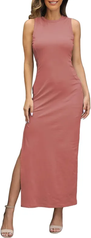 LaSuiveur Women's Sleeveless High Slit Bodycon Causal Dress Summer Beach Party Vacation Tank Maxi Dresses
