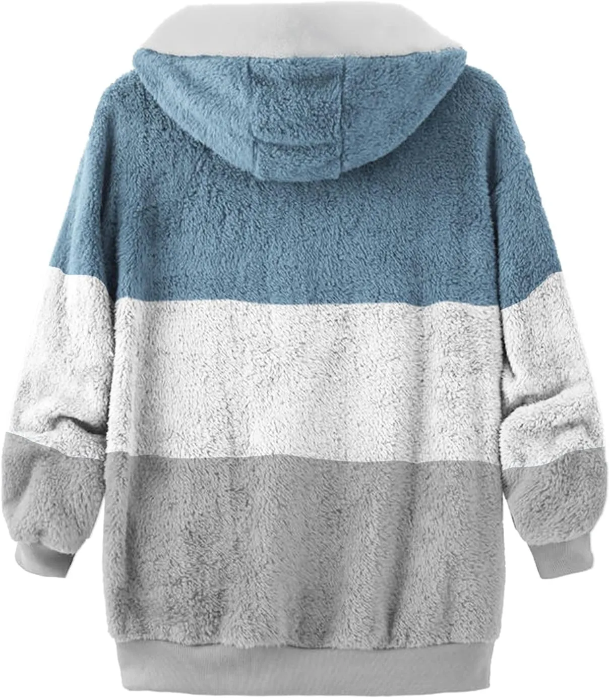 LCMTWX Womens Winter Fuzzy Fleece Jacket Color Artificial Wool Zipper Drawstring Long-Sleeved Hoodie Sweater Coat Hooded