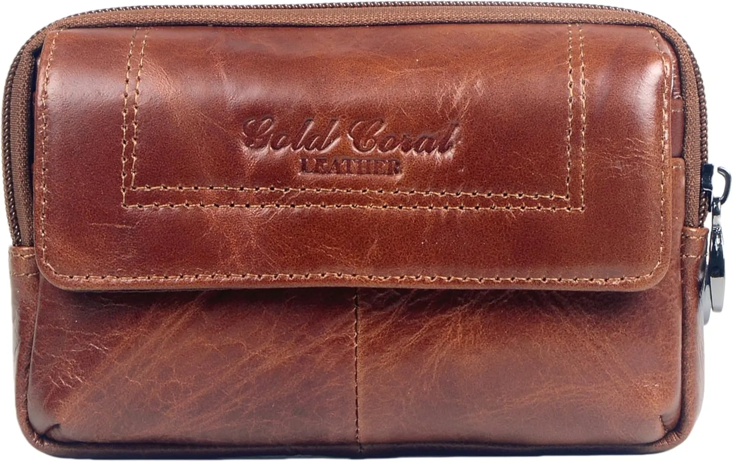 Leather Waist Pack Belt Bag for Men, Phone Holder for Under 5.8 inch, Brown, 6.1x1.77x3.9 inches