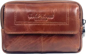 Leather Waist Pack Belt Bag for Men, Phone Holder for Under 5.8 inch, Brown, 6.1x1.77x3.9 inches