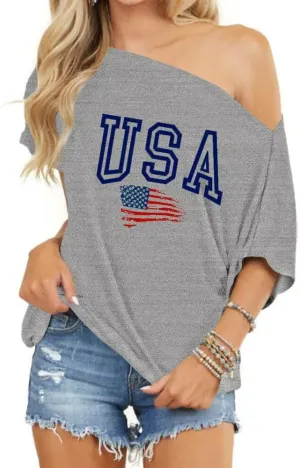 LEEDYA Women Off Shoulder Tops Short Sleeve T-Shirts Loose Blouses Oversized Tunic Tops