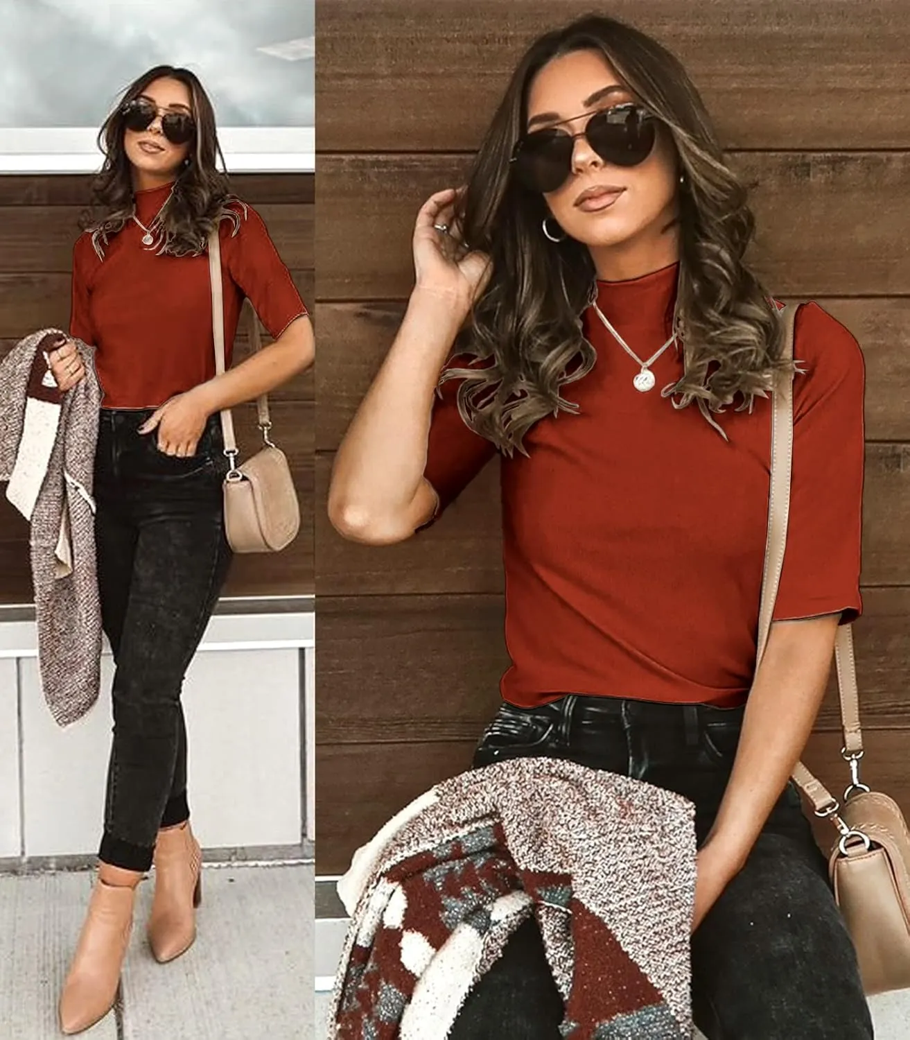 LETSRUNWILD Business Casual Tops for Women Dressy Cute Tops Mock Turtleneck Tshirts Shirts