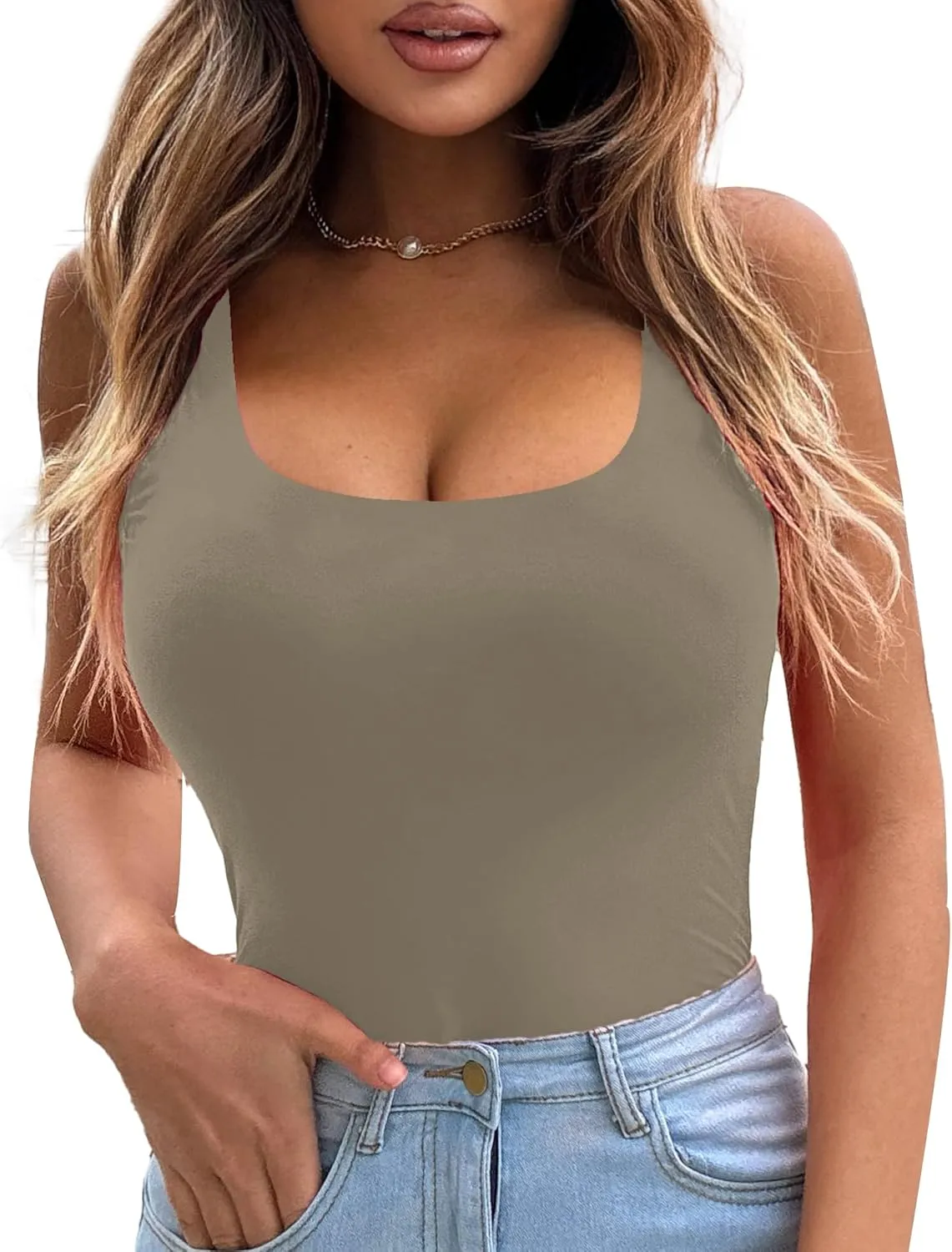 LIDLIT Crew Neck Short Sleeve Bodysuit For WomenBasic Casual Tops For Going Out Double Lined Basic T-shirt Tops