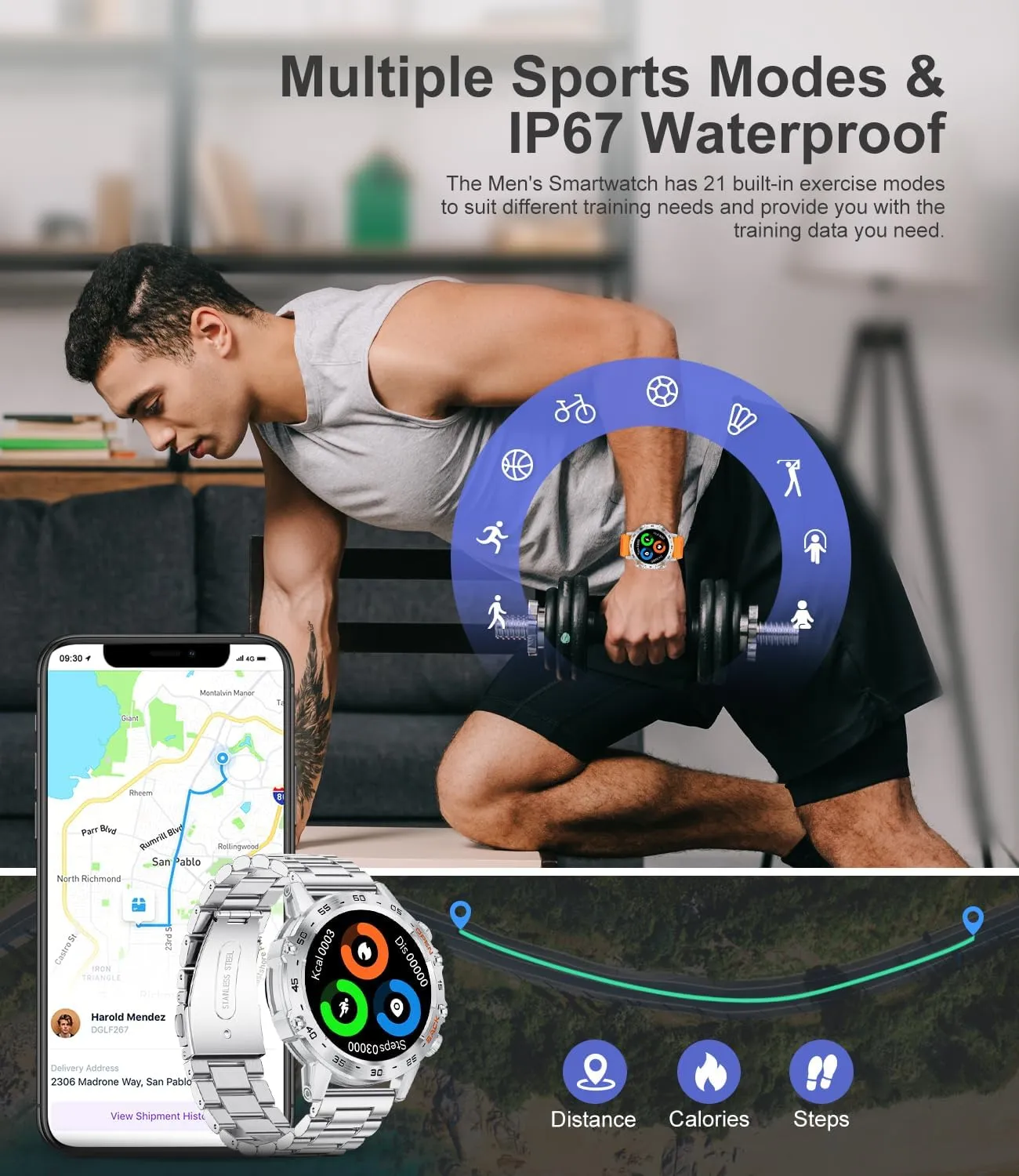 LIGE Smart Watches for Men, 1.39" Military Smartwatch with SpO2, Sleep Monitor, Step Counter, 24/7 Heart Rate, Tactical Fitness Watch with 100  Sports Modes, Make/Answer Call, Metal Band, Silver