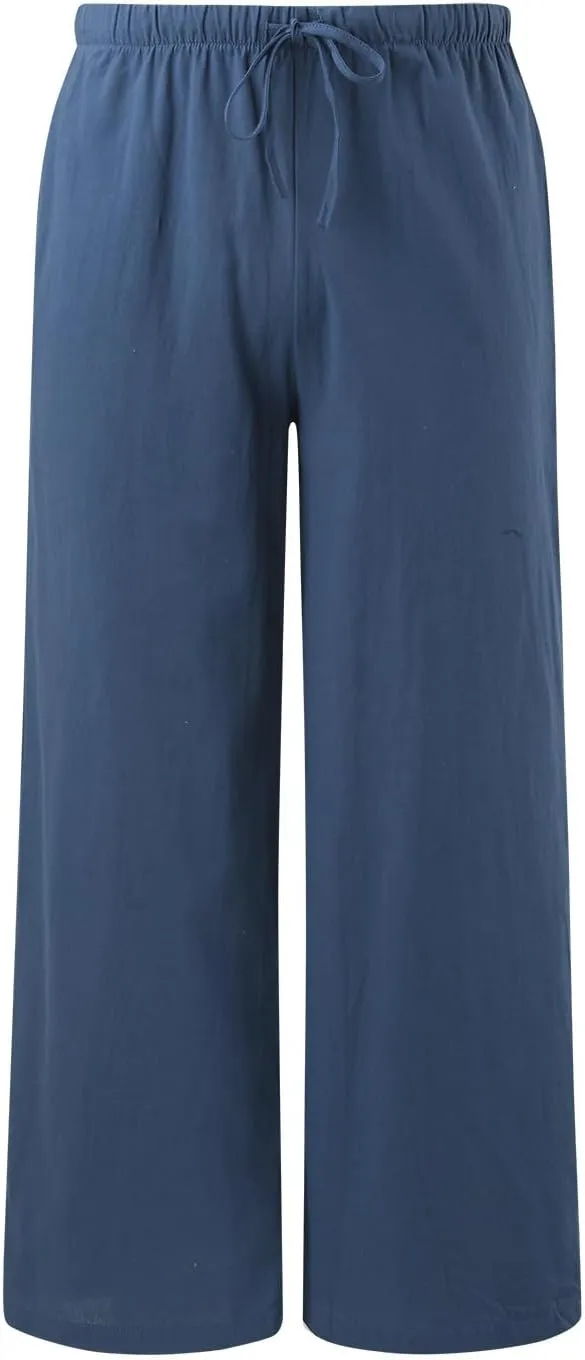 Linen Pants for Women Summer Elastic High Waist Drawstring Flowy Palazzo Pant Loose Fit Wide Leg Trousers with Pocket