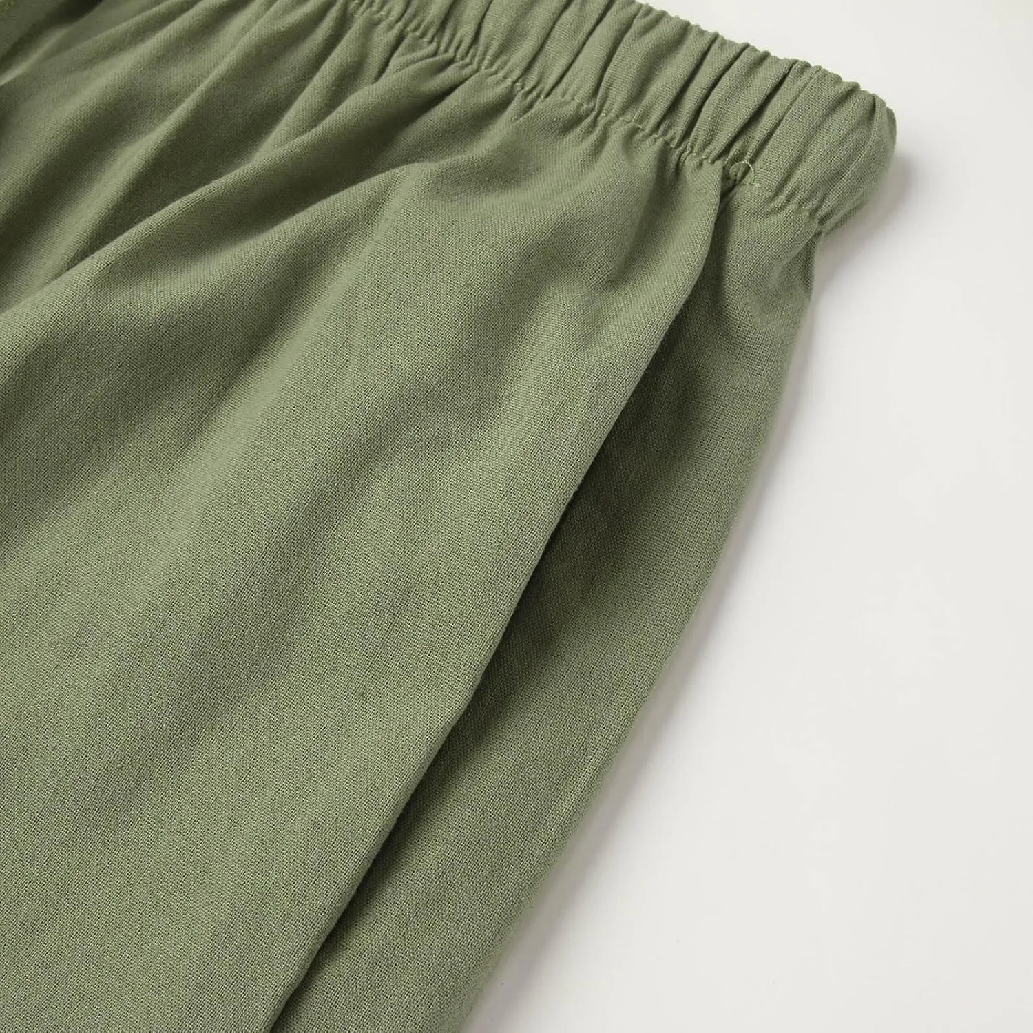 Linen Pants for Women Summer Elastic High Waist Drawstring Flowy Palazzo Pant Loose Fit Wide Leg Trousers with Pocket