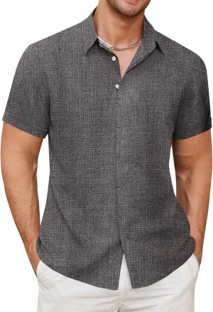 Linen Shirts for Men Button Down Beach Shirt Short Sleeve Men's Casual Summer Vacation Shirts