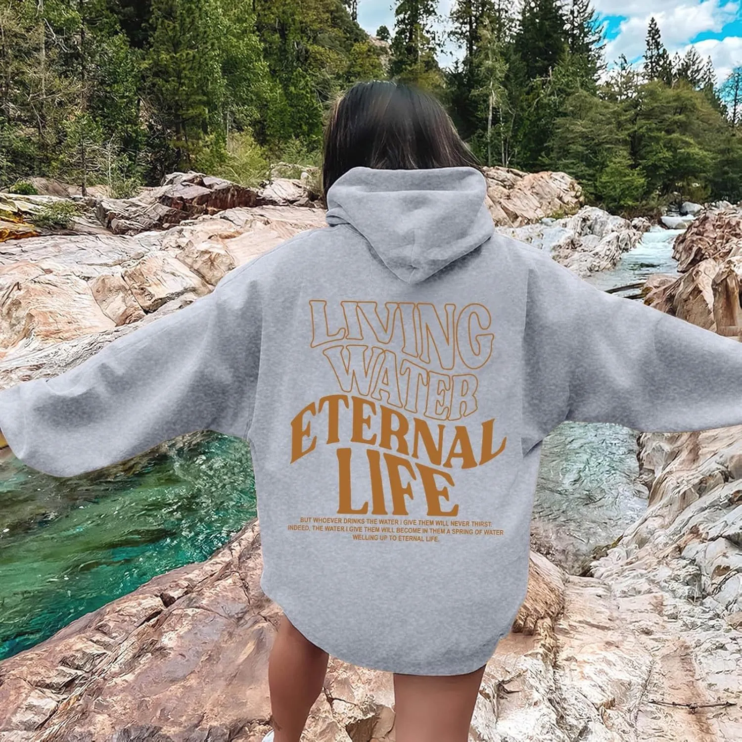 Living Water Eternal Life Graphic Christian Womens Hoodies Oversized Long Sleeve Jesus Faith Y2K Girls Sweatshirts Pullover