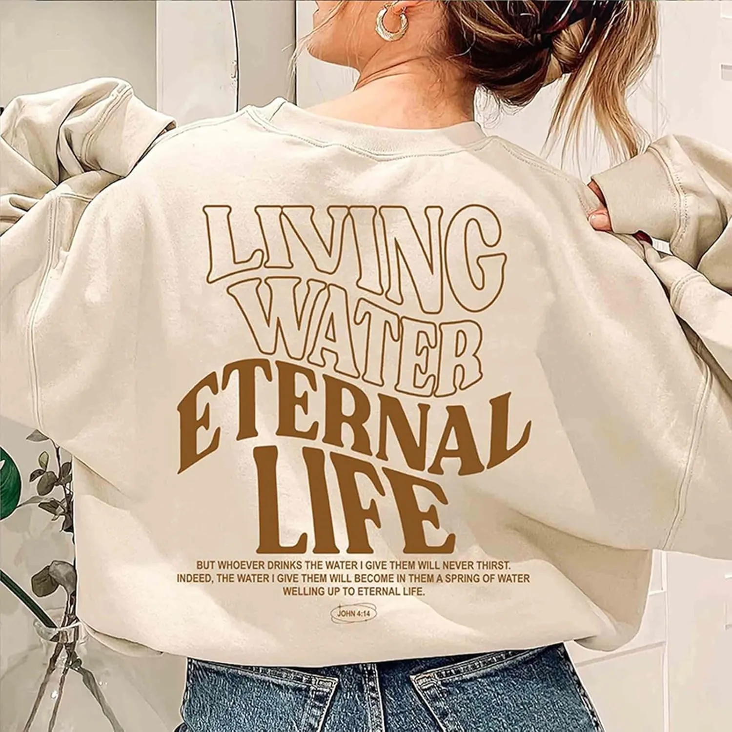 Living Water Eternal Life Graphic Christian Womens Hoodies Oversized Long Sleeve Jesus Faith Y2K Girls Sweatshirts Pullover