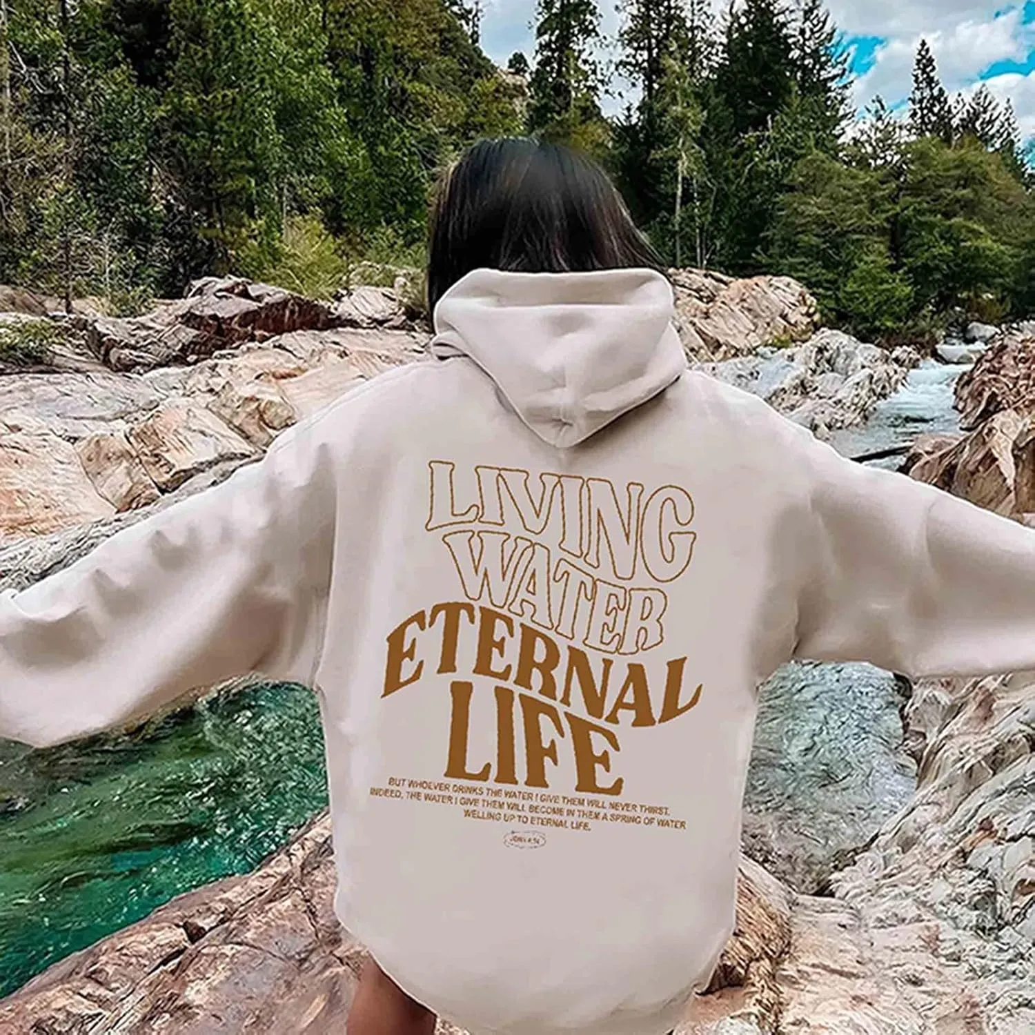 Living Water Eternal Life Graphic Christian Womens Hoodies Oversized Long Sleeve Jesus Faith Y2K Girls Sweatshirts Pullover