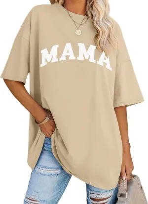 LOMON Oversized T Shirts for Women Short Sleeve Crewneck Summer Tops Loose Casual Mama Shirts Basic Tee