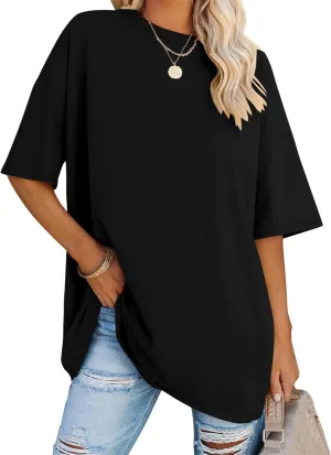 LOMON Oversized T Shirts for Women Short Sleeve Crewneck Summer Tops Loose Casual Mama Shirts Basic Tee
