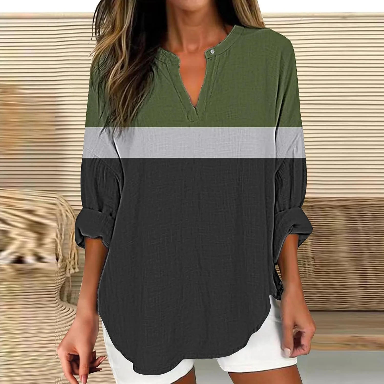 Long Sleeve Shirts for Women Boho Floral Print Button Up Dressy Casual Blouse Sexy V Neck Shirt Cute Tunic Tops