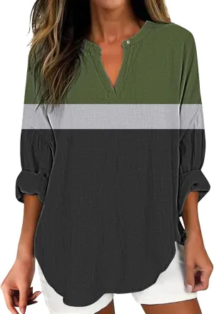 Long Sleeve Shirts for Women Boho Floral Print Button Up Dressy Casual Blouse Sexy V Neck Shirt Cute Tunic Tops