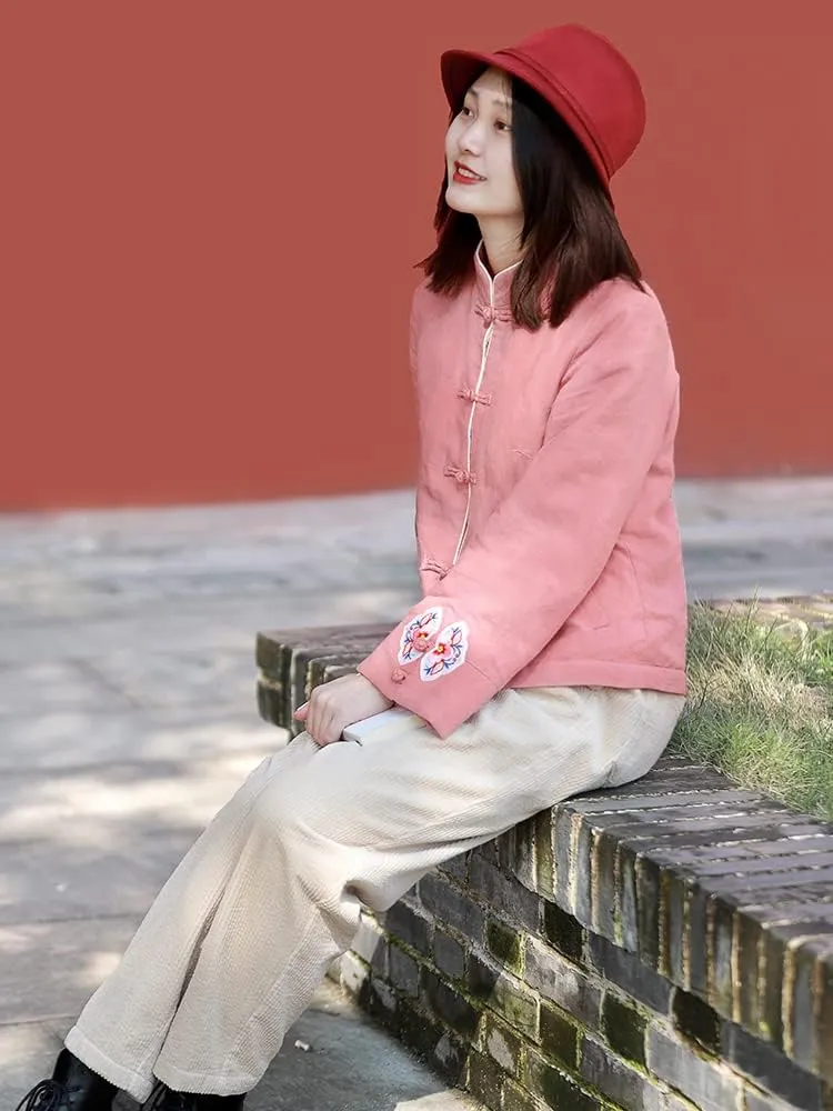 LUZU JUNU Women's Chinese Style Cotton Padded Coats Embroidered Tang Suit Jackets