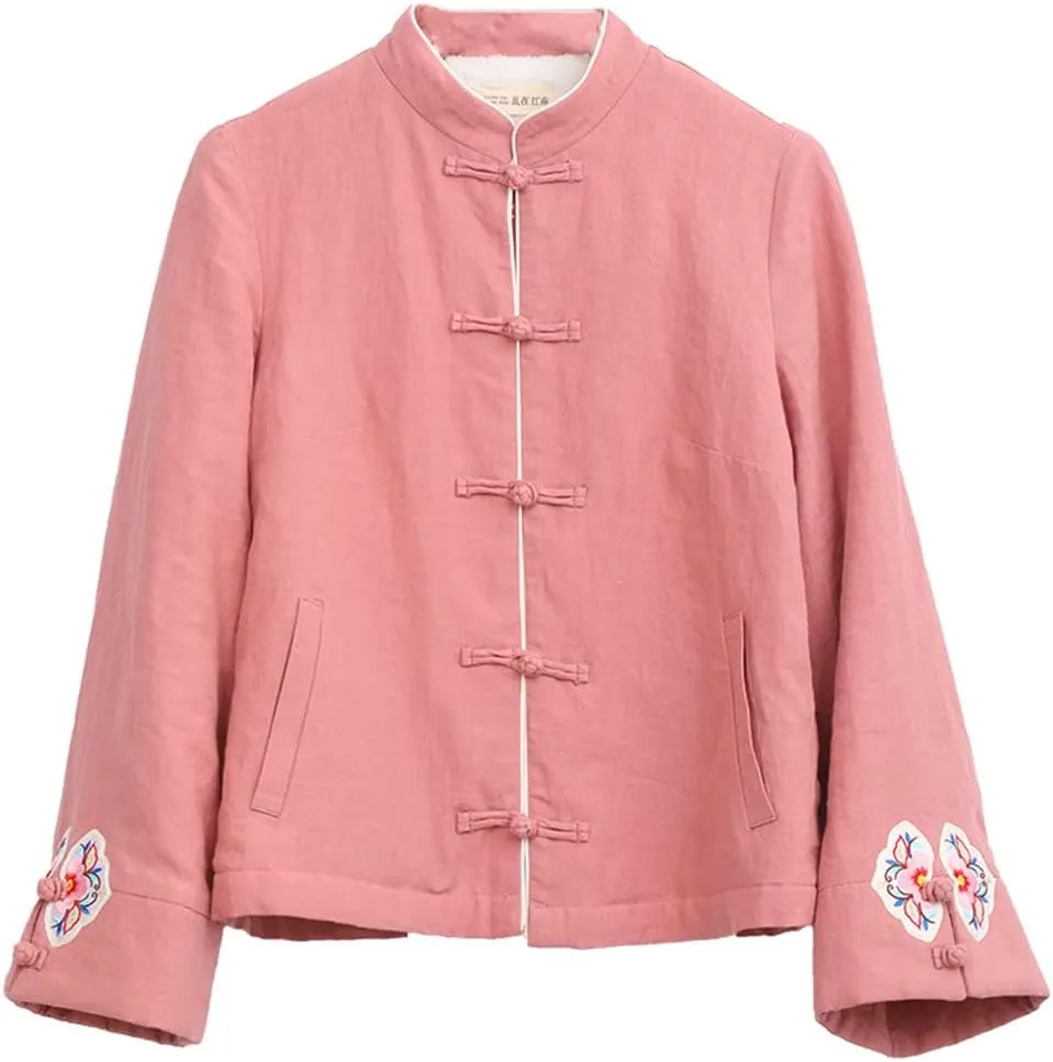 LUZU JUNU Women's Chinese Style Cotton Padded Coats Embroidered Tang Suit Jackets