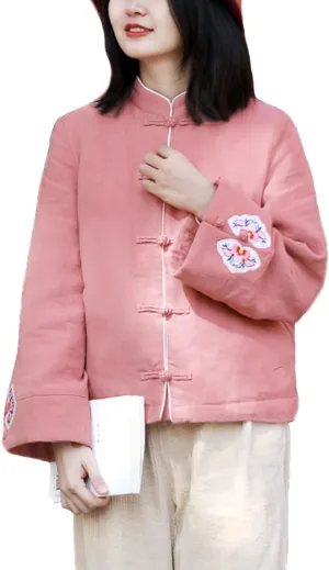 LUZU JUNU Women's Chinese Style Cotton Padded Coats Embroidered Tang Suit Jackets