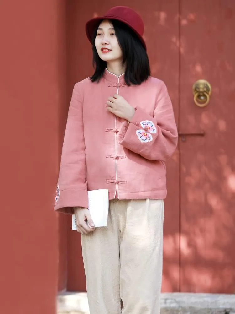 LUZU JUNU Women's Chinese Style Cotton Padded Coats Embroidered Tang Suit Jackets