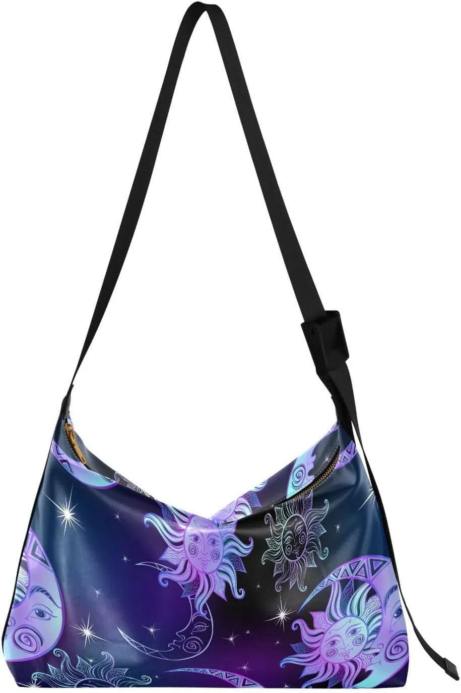 Magic Sun Moon Stars Hobo Crossbody Bags for Women Leather Large Shoulder Bag Cross Body Galaxy Space Trendy Womens Tote Bags Handbag for Travel Shopping