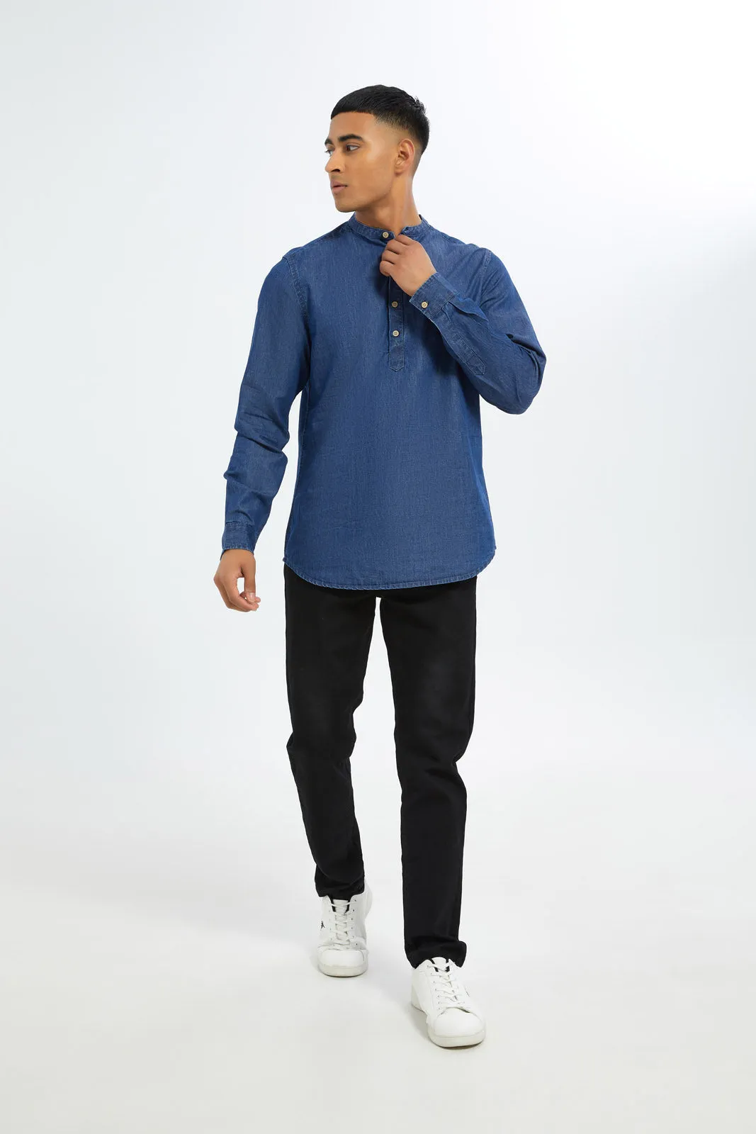 Men Blue Denim Kurta