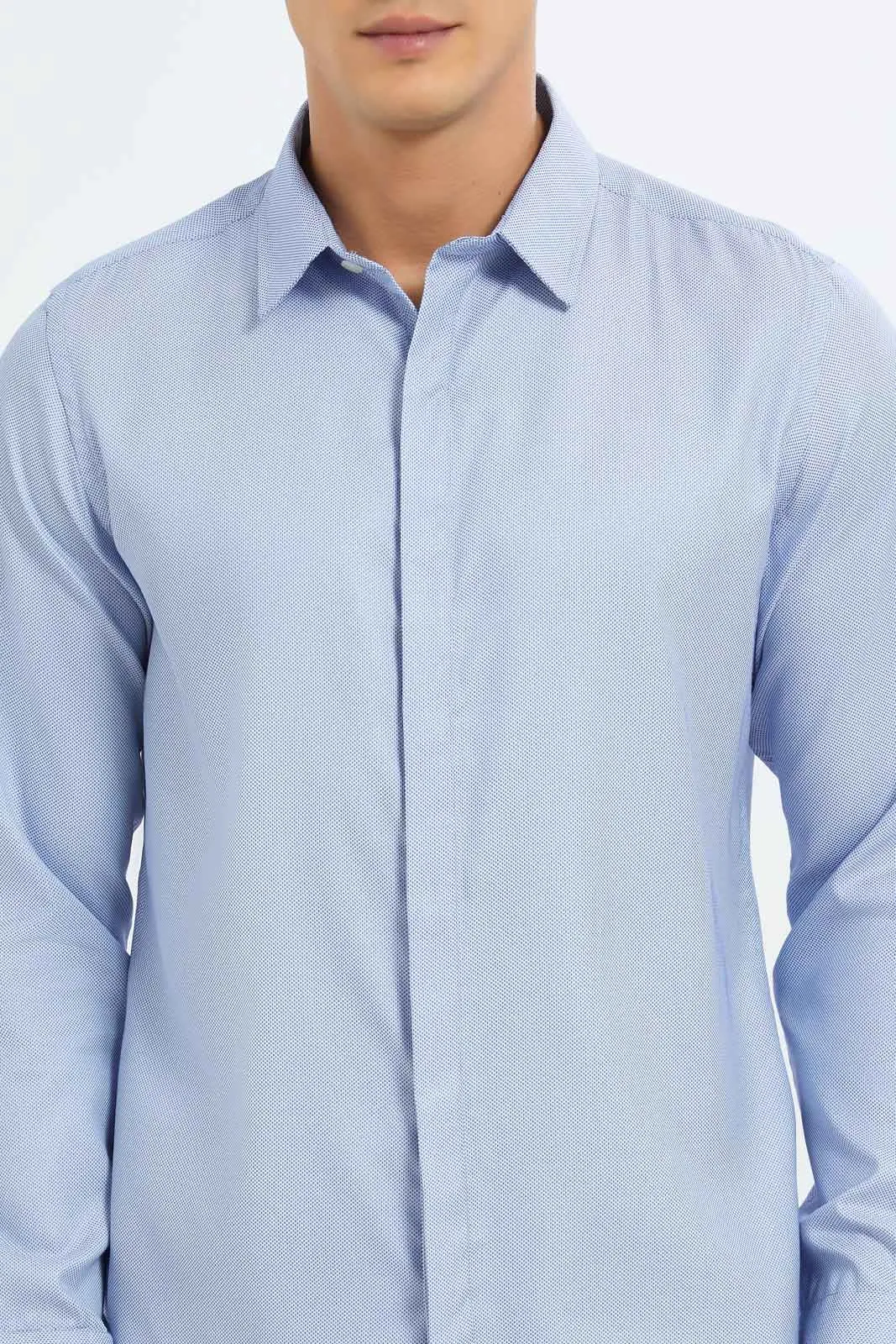 Men Blue Plain Formal Shirt