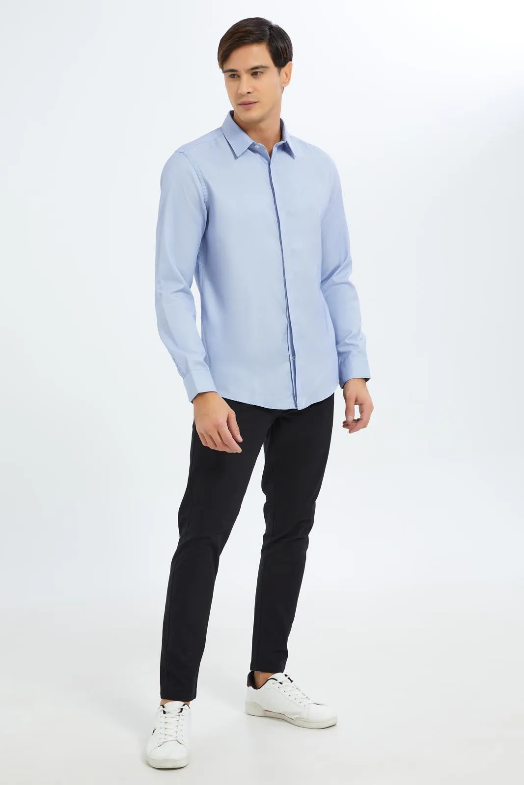 Men Blue Plain Formal Shirt