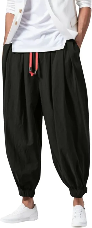 Men Cargo Combat Work Pants Casual Linen Stretch Waistband Pant Workwear Sweatpants Joggers Gym Yoga