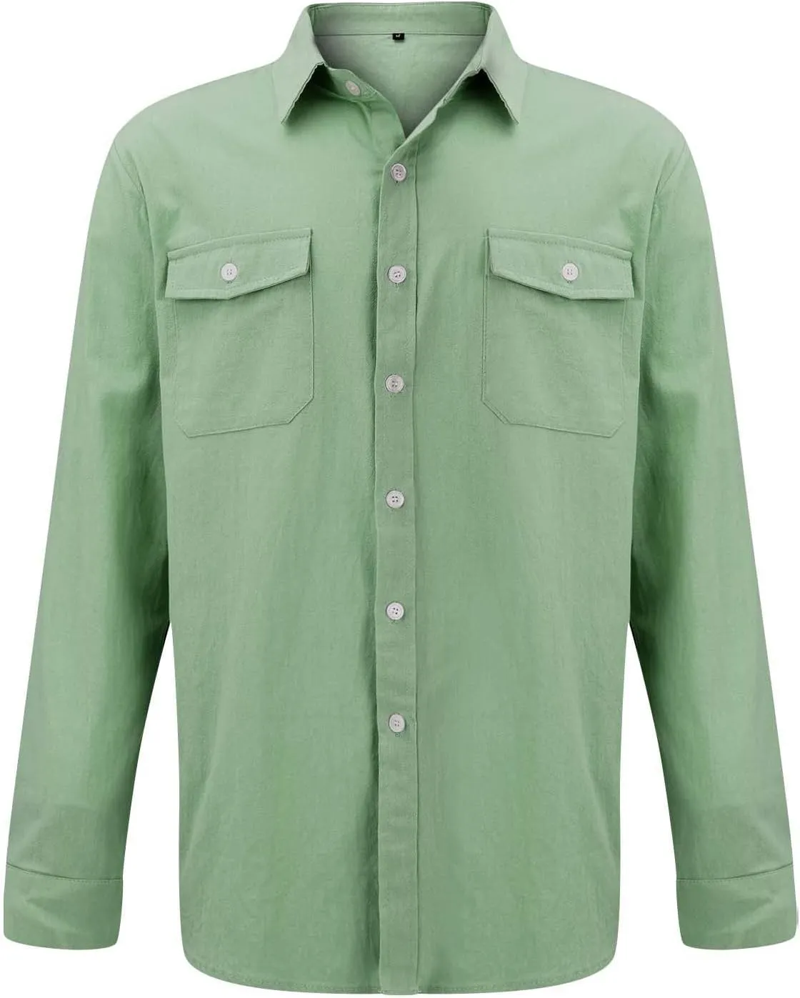 Men Casual Long Sleeve Linen Shirts Solid Button Down Double Pockets Work Shirt Lingtweight Soft Fall Outdoor Tee Top