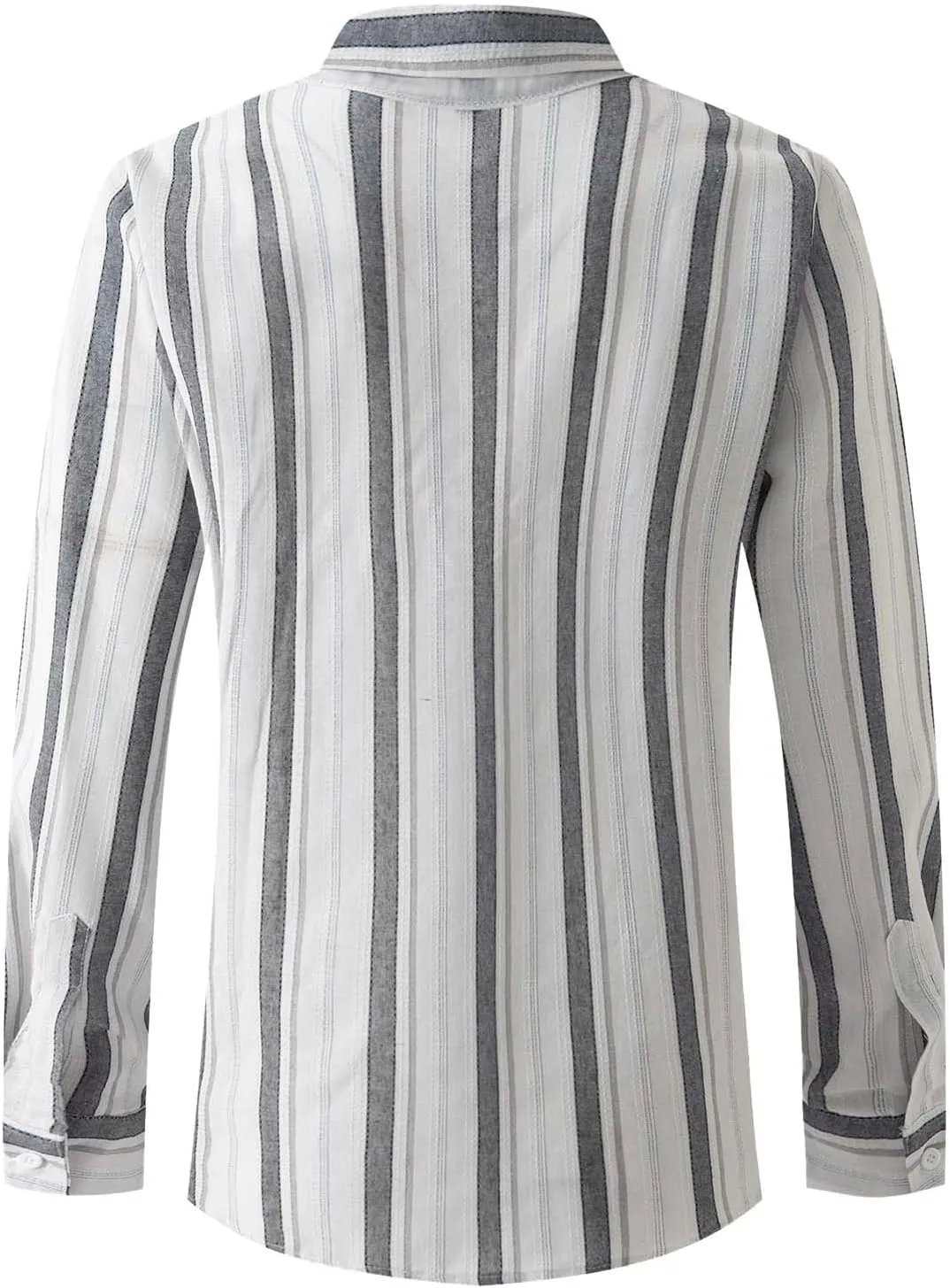 Men Cotton and Linen Shirt Button Down Lapel Striped Printed Long Sleeve Blouse Tops Casual Soft Slim Fit Shirts