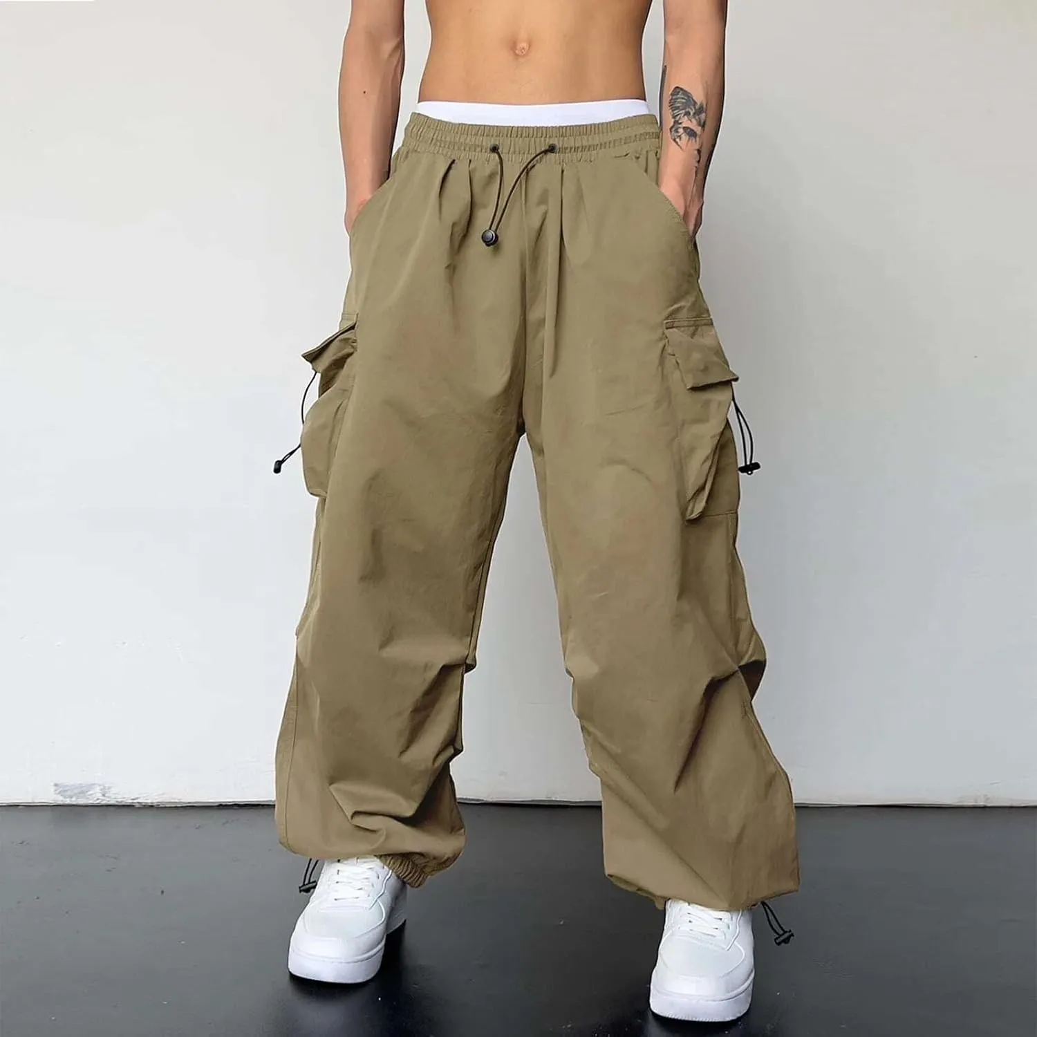 Men Pants Casual Jogger Work Wear Sweatpants with Multiple Pockets Drawstring Waist Cargo Chino Pant