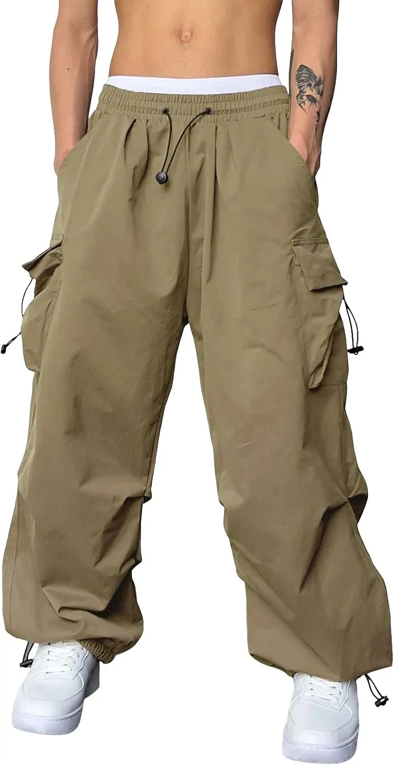 Men Pants Casual Jogger Work Wear Sweatpants with Multiple Pockets Drawstring Waist Cargo Chino Pant