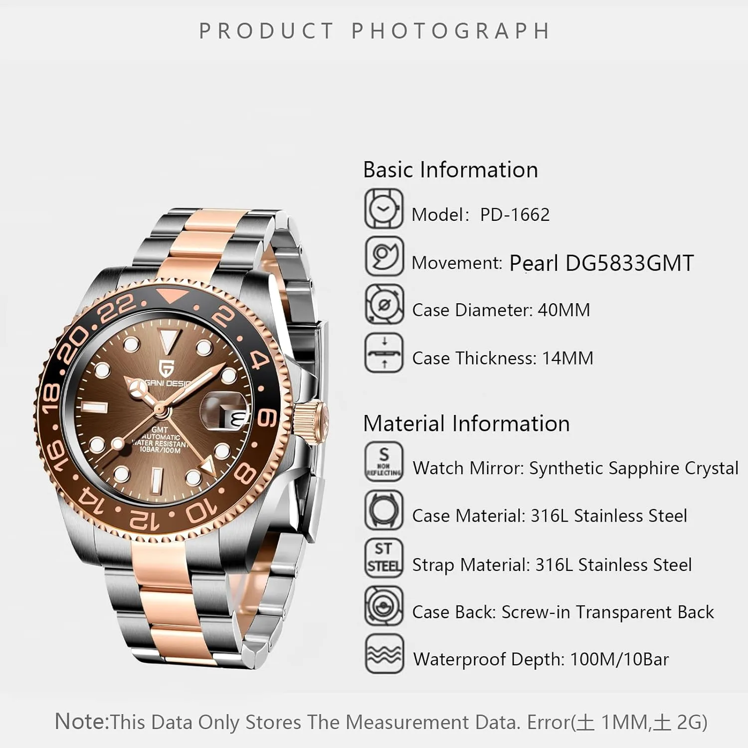 Men Watch Pagani Design GMT Watches for Men Automatic 40MM Date 100M Waterproof Stainless Steel Sapphire Glass Mechanical Wristwatches PD-1662