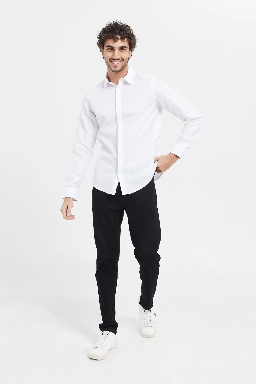 Men White Plain Formal Shirt