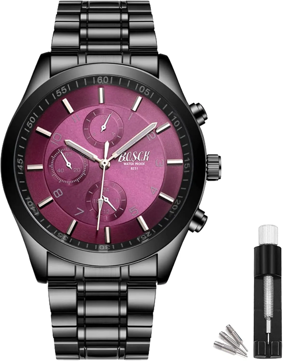 Men's 40mm Analog Watch  Auto Date & Day Display, Stainless Steel Business Wristwatch, Easy to Read, 30M Waterproof, No Chronograph