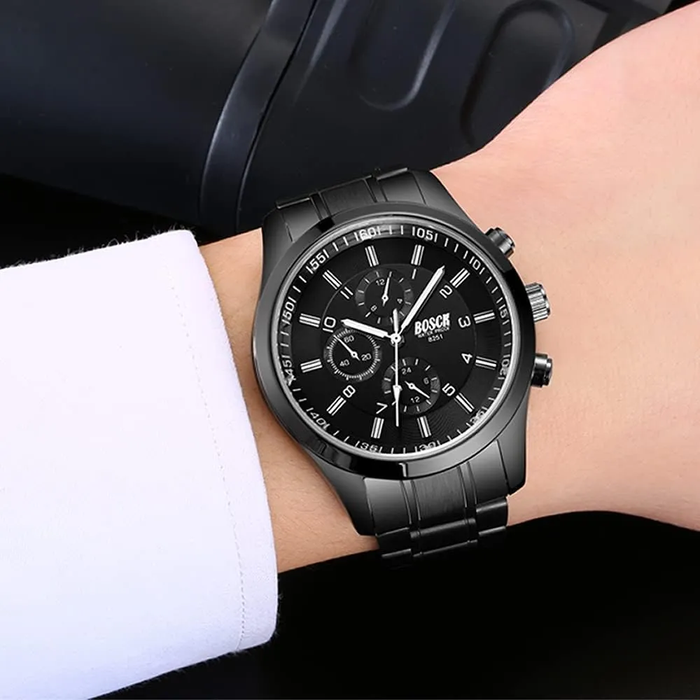 Men's 40mm Analog Watch  Auto Date & Day Display, Stainless Steel Business Wristwatch, Easy to Read, 30M Waterproof, No Chronograph