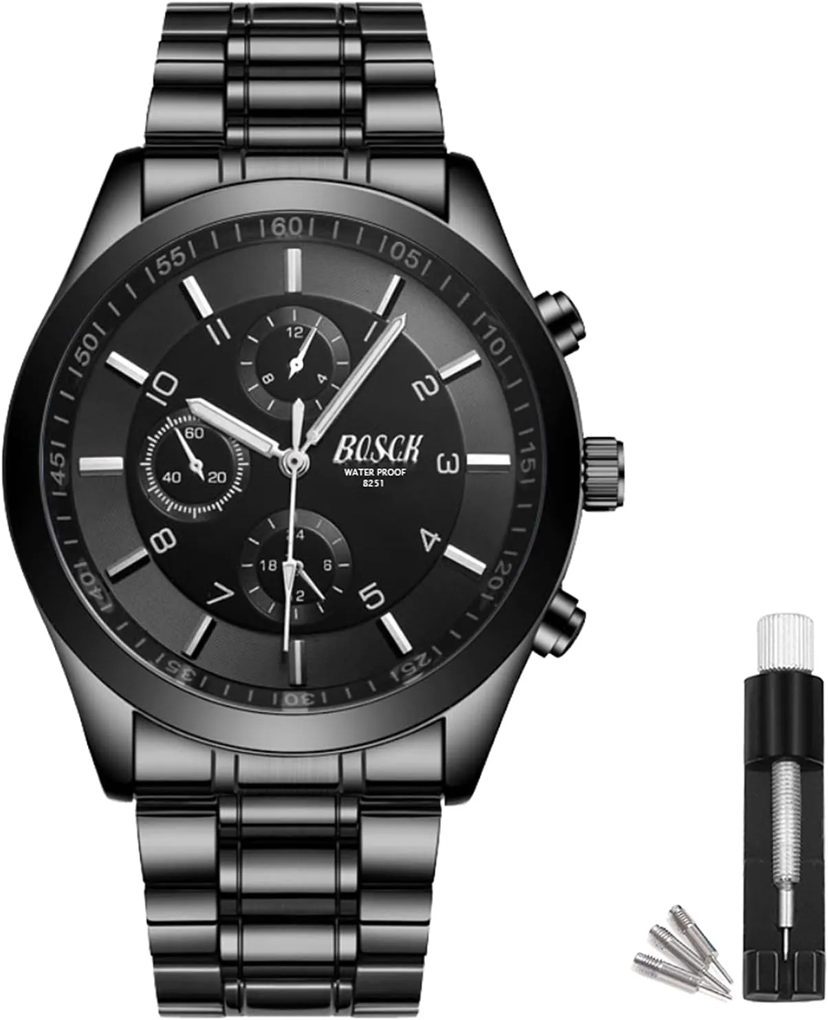 Men's 40mm Analog Watch  Auto Date & Day Display, Stainless Steel Business Wristwatch, Easy to Read, 30M Waterproof, No Chronograph