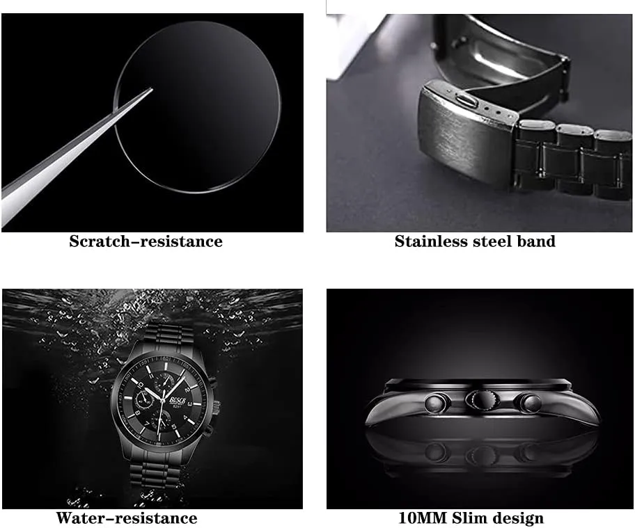 Men's 40mm Analog Watch  Auto Date & Day Display, Stainless Steel Business Wristwatch, Easy to Read, 30M Waterproof, No Chronograph