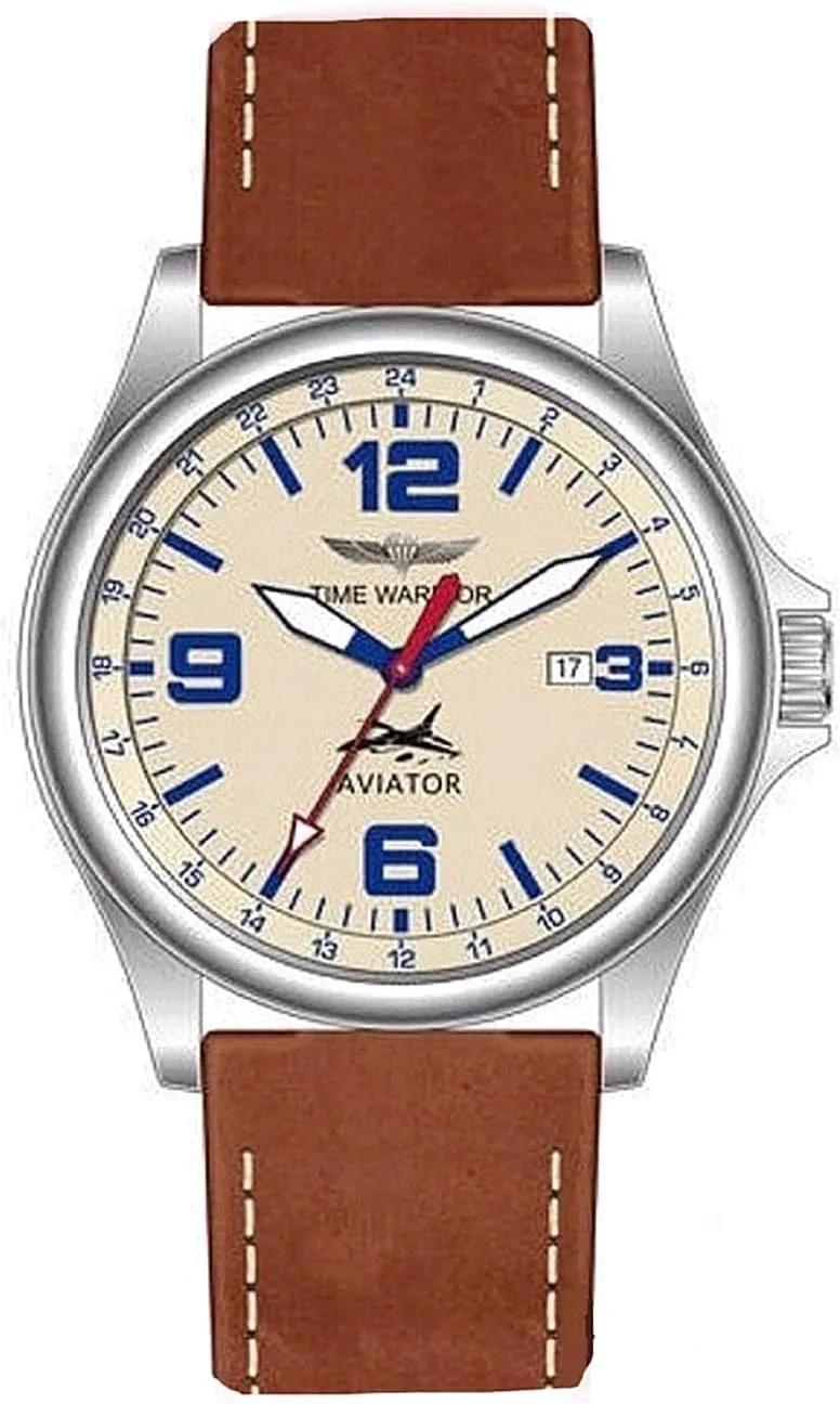 Mens Aviator Luxury Pilot Watches for Men Genuine Leather Strap - 40mm Watch - Japanese Movement (Yellow)