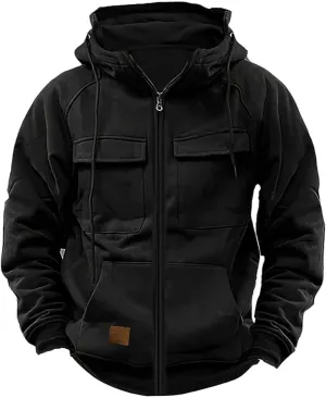 Men's Black Hoodie Sweatshirt Sleeved Zip Up Jacket Tops Outdoor Work Jackets For Men Graphic Sweatshirt Size 48