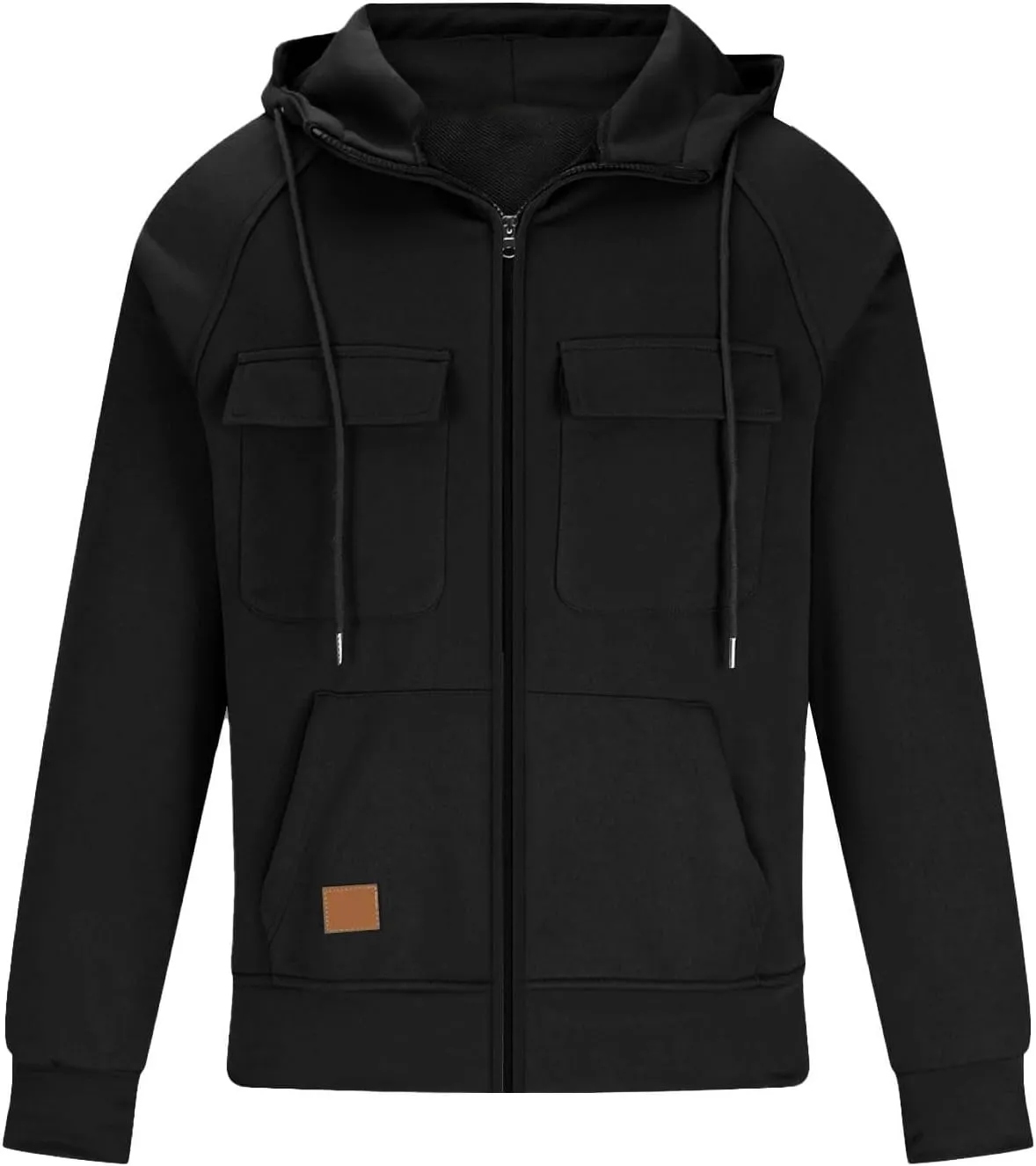 Men's Black Hoodie Sweatshirt Sleeved Zip Up Jacket Tops Outdoor Work Jackets For Men Graphic Sweatshirt Size 48