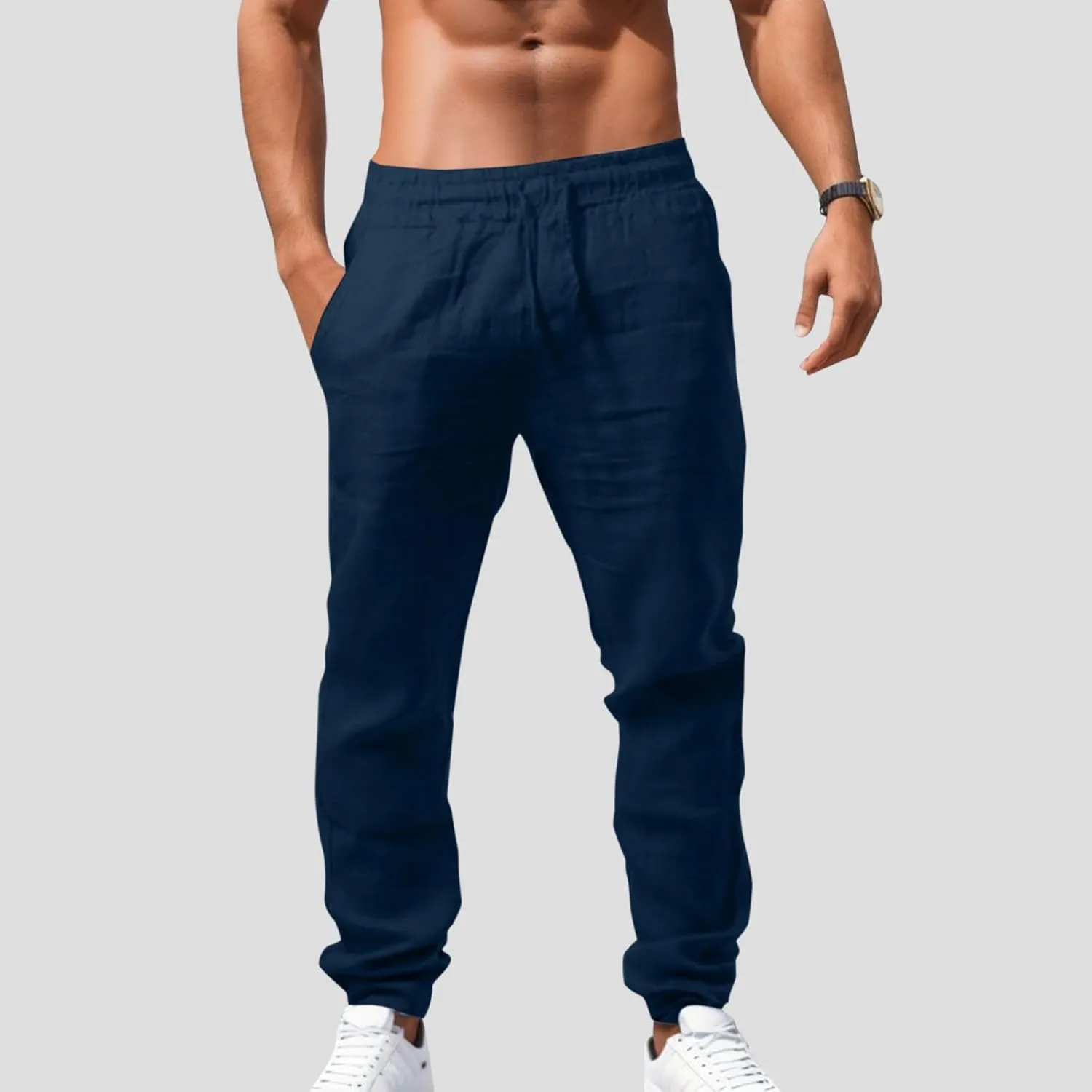 Mens Cargo Pants Casual Linen Waistband Pant Open Hem Sweatpant Joggers Looseness Running Workout Jogger