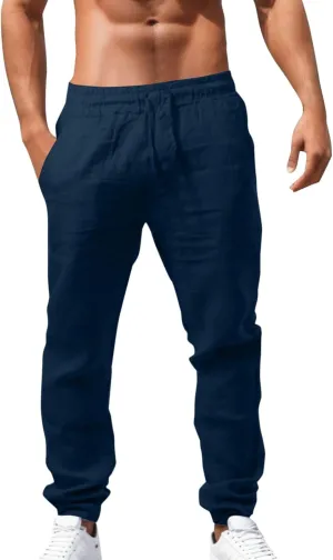 Mens Cargo Pants Casual Linen Waistband Pant Open Hem Sweatpant Joggers Looseness Running Workout Jogger