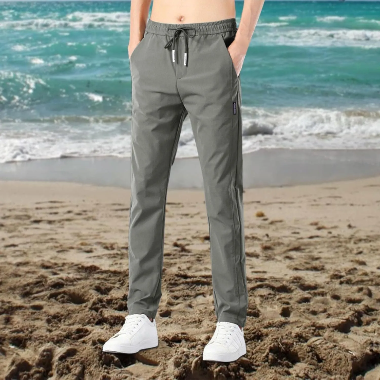 Men's Combat Cargo Pants Casual Linen Stretch Elastic Waist Pant Sweatpant Joggers Baggy Running Sports