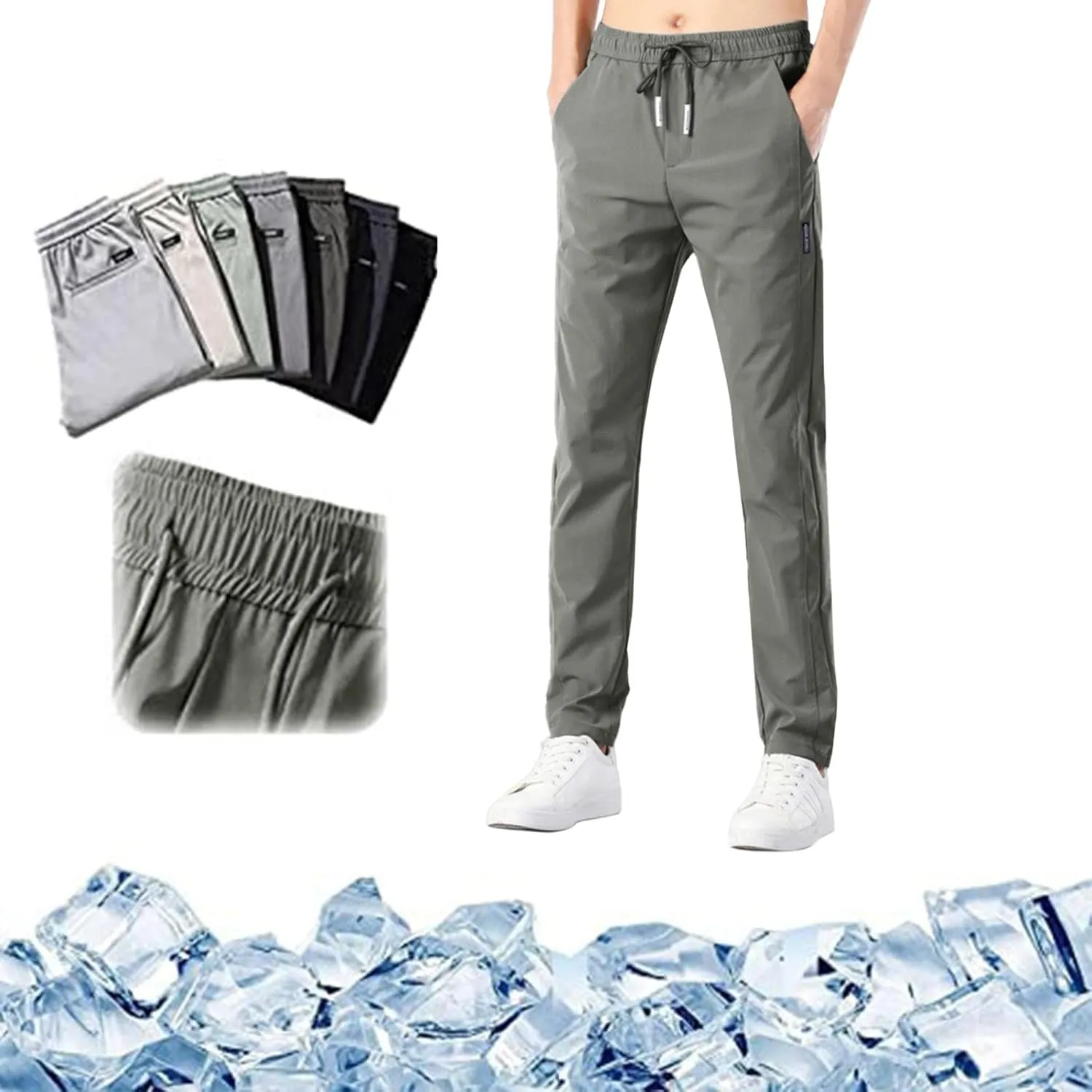 Men's Combat Cargo Pants Casual Linen Stretch Elastic Waist Pant Sweatpant Joggers Baggy Running Sports