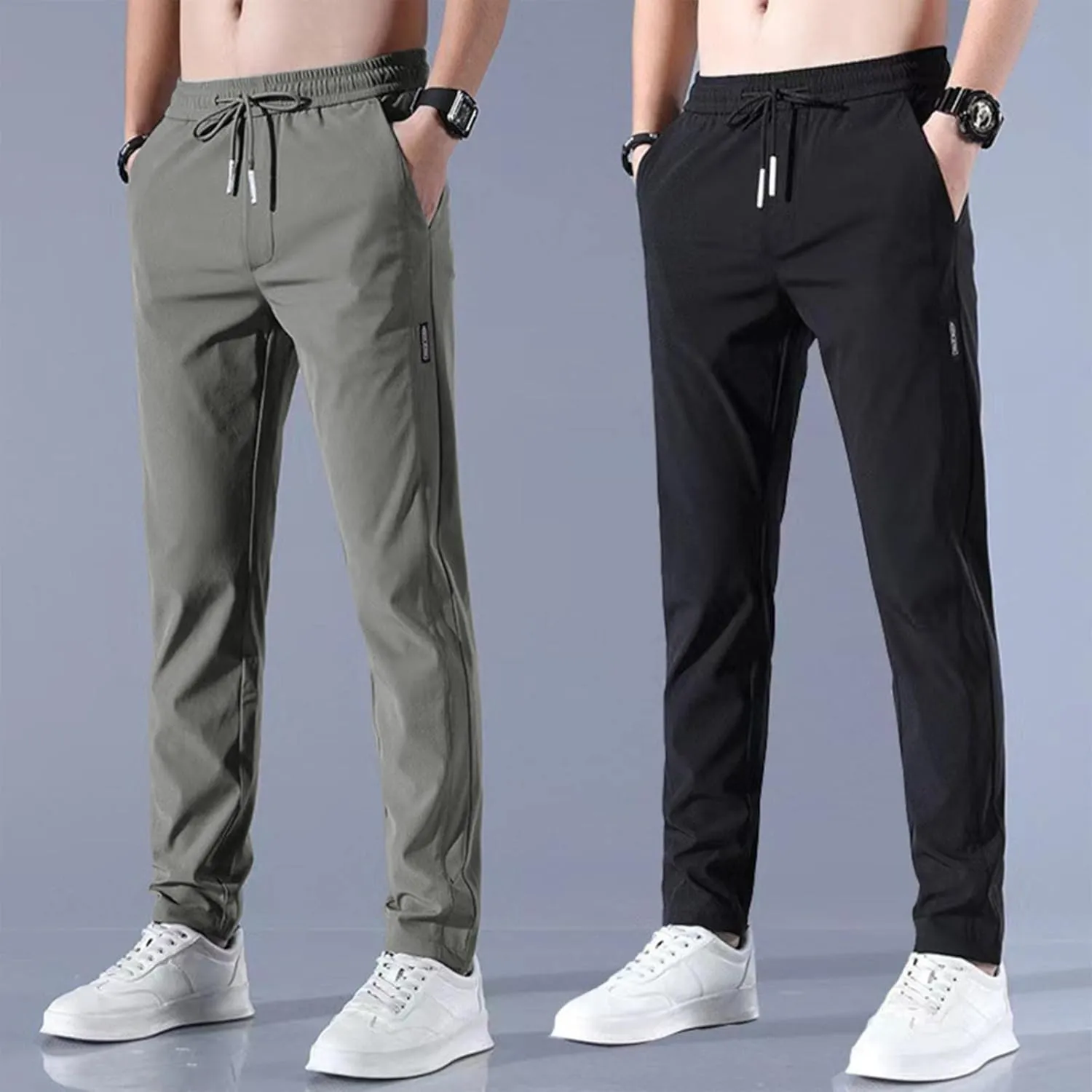 Men's Combat Cargo Pants Casual Linen Stretch Elastic Waist Pant Sweatpant Joggers Baggy Running Sports
