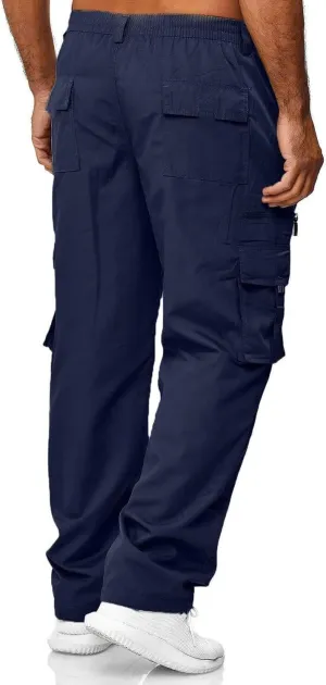 Men's Combat Cargo Pants Casual Linen Stretch Elastic Waist Pant Sweatpant Joggers Baggy Running Sports